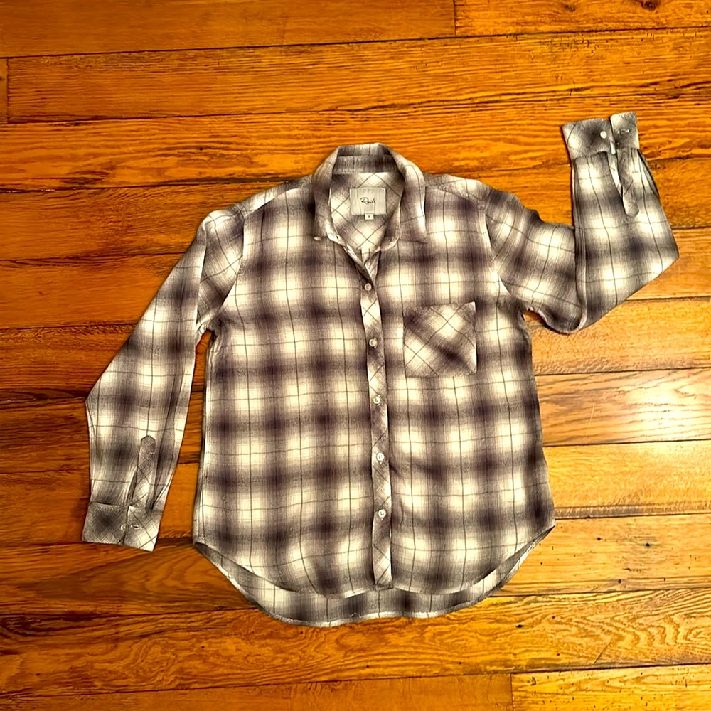RAILS WOMENS PLAID HUNTER BUTTON UP SHIRT IN SMOKE IVORY AND SHADOW SIZE SMALL